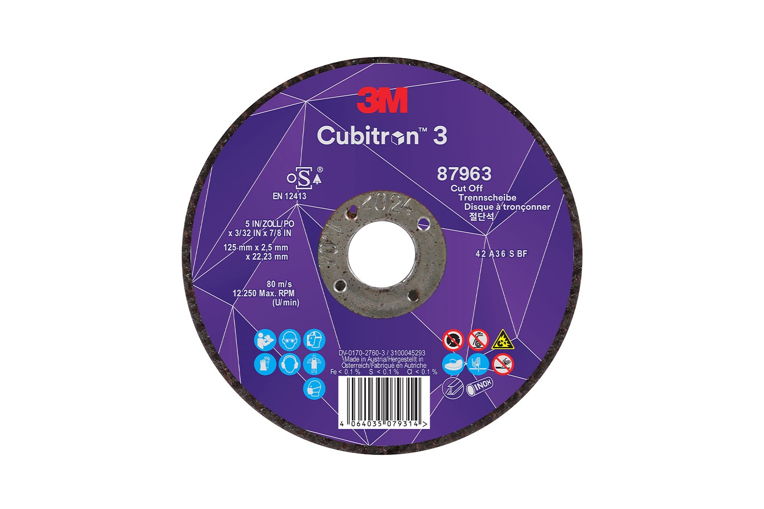 10677417 3M CUBITRON 3 DOORSLIJPSCHIJF 87963 VERHOOGD ASGAT T42 125X2.5X22.23