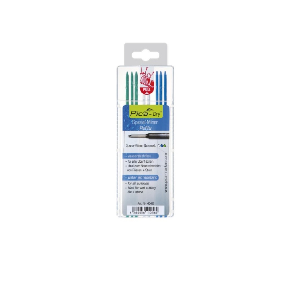 10747214 PICA -DRY RESERVESTIFTENSET W.PROOF WIT, GROEN, BLAUW 4040