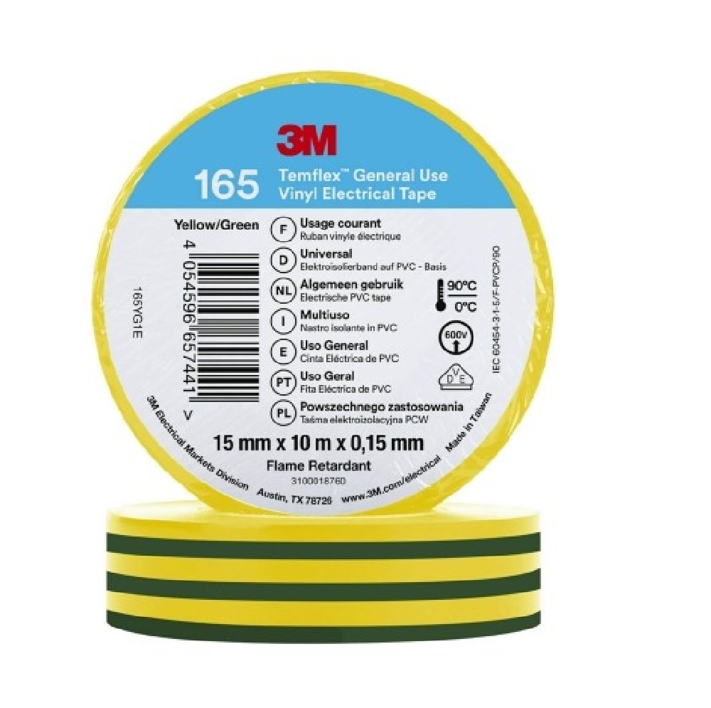 11085022 3M 165YG1E TEMFLEX 165 15MM X 10M GR/GEEL