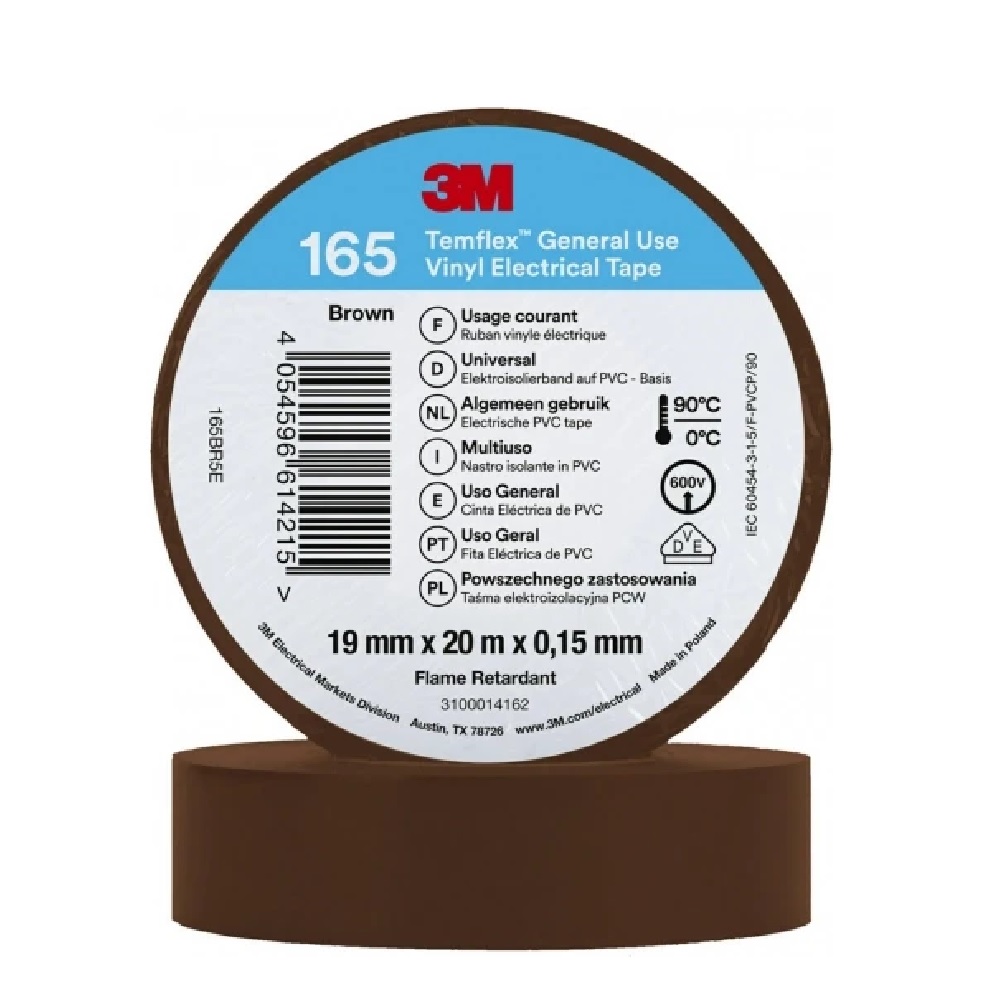 11085028 3M VINYL ISOLATIETAPE BRUIN TEMFLEX 165 19MM X 20M BRUIN 165BR5E