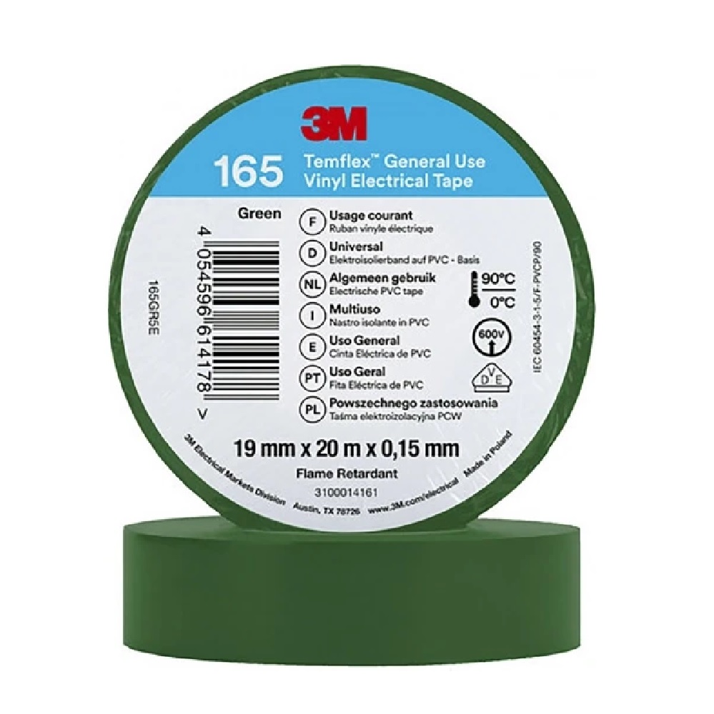 11085030 3M VINYL ISOLATIETAPE GROEN TEMFLEX 165 19MM X 20M GROEN 165GR5E